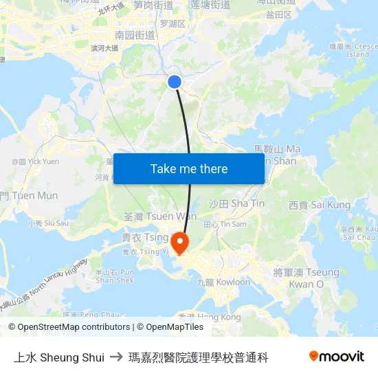 上水 Sheung Shui to 瑪嘉烈醫院護理學校普通科 map