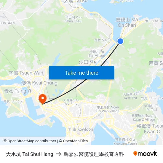 大水坑 Tai Shui Hang to 瑪嘉烈醫院護理學校普通科 map