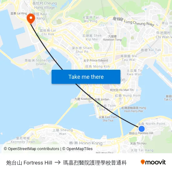 炮台山 Fortress Hill to 瑪嘉烈醫院護理學校普通科 map