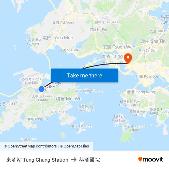 東涌站 Tung Chung Station to 葵涌醫院 map
