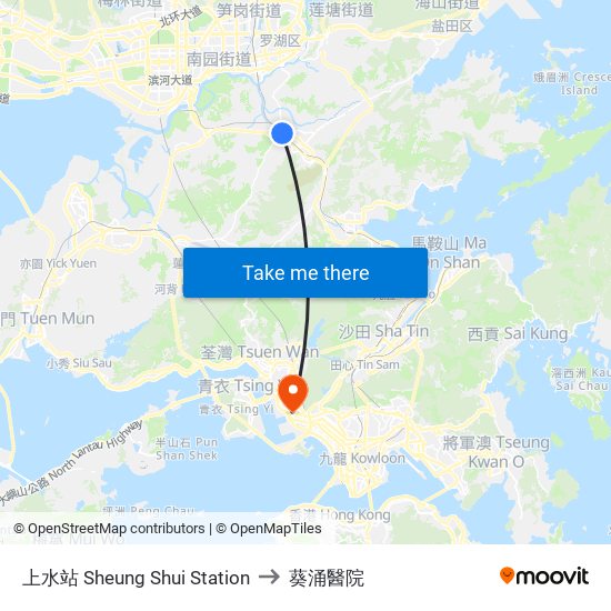上水站 Sheung Shui Station to 葵涌醫院 map