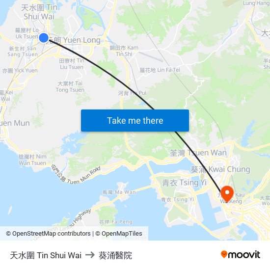 天水圍 Tin Shui Wai to 葵涌醫院 map