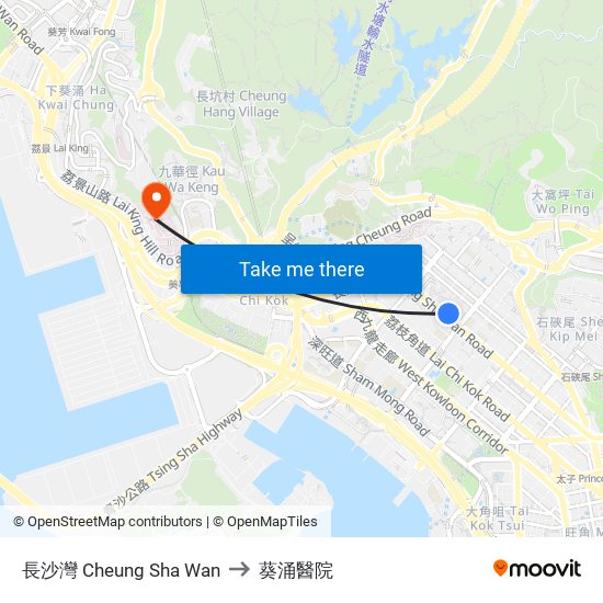 長沙灣 Cheung Sha Wan to 葵涌醫院 map