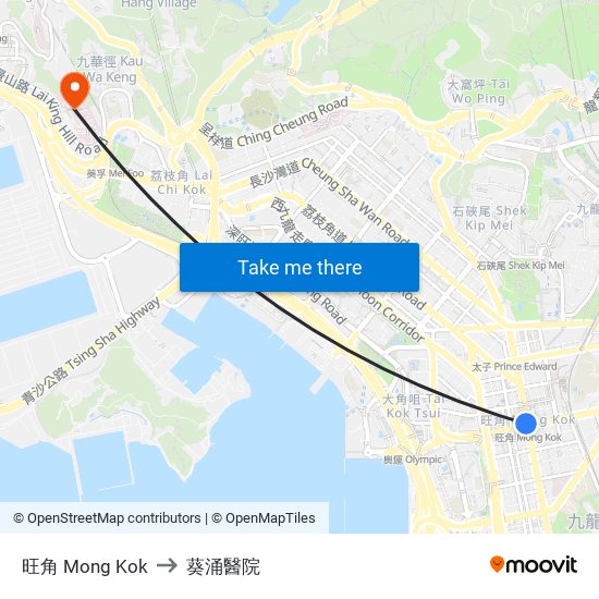 旺角 Mong Kok to 葵涌醫院 map