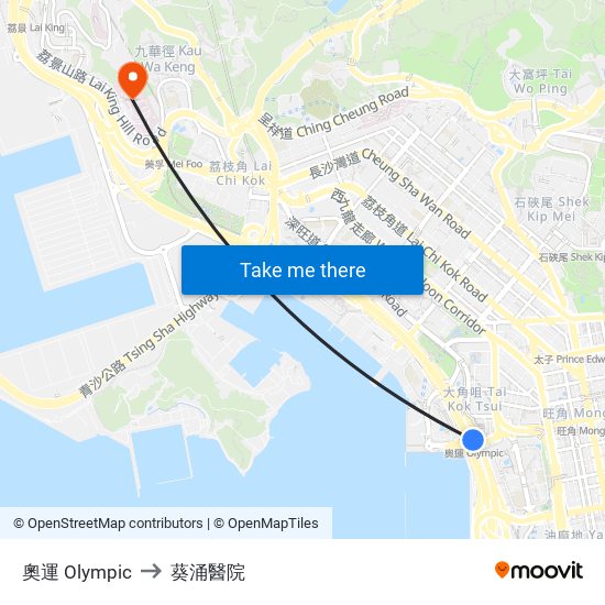 奧運 Olympic to 葵涌醫院 map