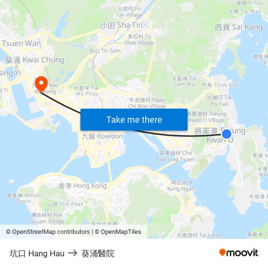 坑口 Hang Hau to 葵涌醫院 map