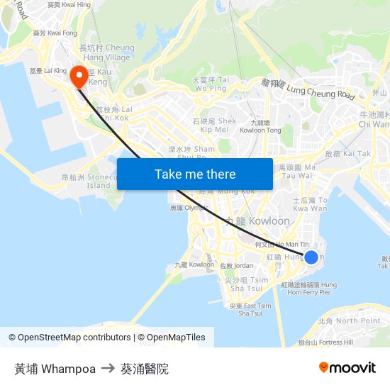 黃埔 Whampoa to 葵涌醫院 map