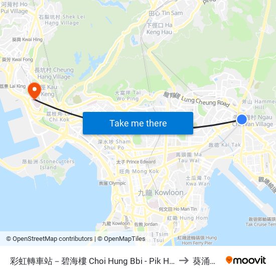 彩虹轉車站－碧海樓 Choi Hung Bbi - Pik Hoi House to 葵涌醫院 map