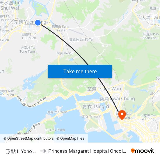 形點 II Yoho Mall II to Princess Margaret Hospital Oncology Building map