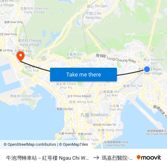 牛池灣轉車站－紅萼樓 Ngau Chi Wan Bbi - Hung Ngok House to 瑪嘉烈醫院-傳染病中心 map