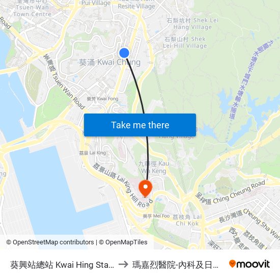 葵興站總站 Kwai Hing Station B/T to 瑪嘉烈醫院-內科及日間醫療樓 map