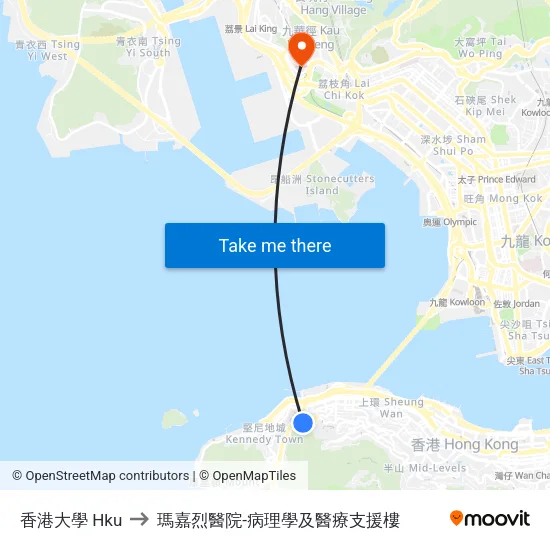 香港大學 Hku to 瑪嘉烈醫院-病理學及醫療支援樓 map