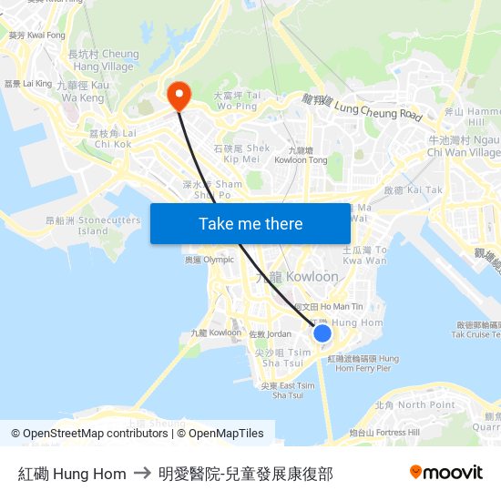 紅磡 Hung Hom to 明愛醫院-兒童發展康復部 map