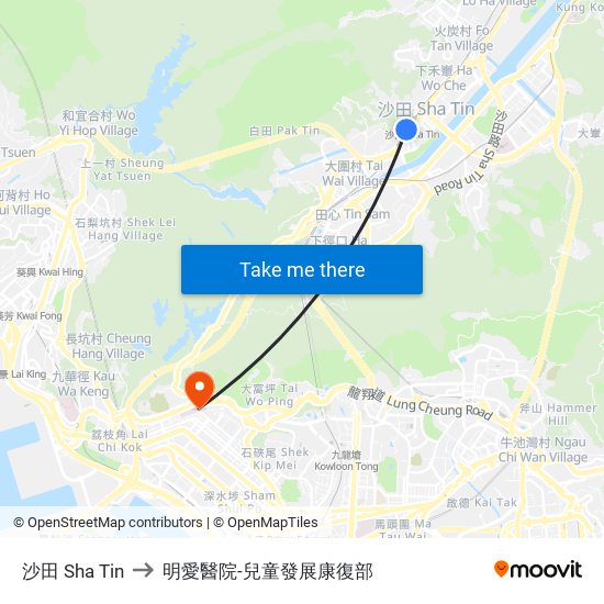 沙田 Sha Tin to 明愛醫院-兒童發展康復部 map