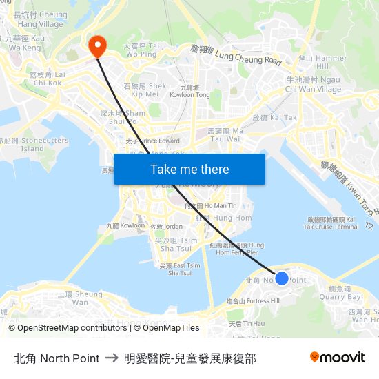 北角 North Point to 明愛醫院-兒童發展康復部 map