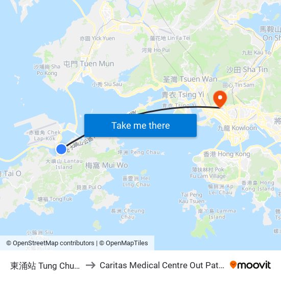 東涌站 Tung Chung Station to Caritas Medical Centre Out Patient Department map