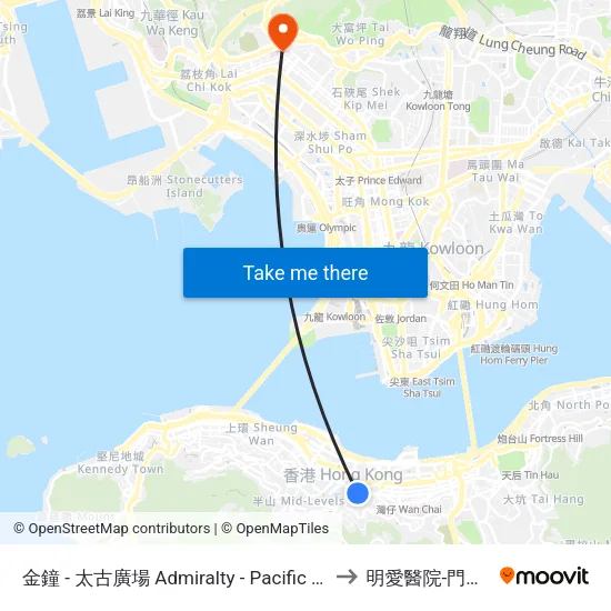 金鐘 - 太古廣場 Admiralty - Pacific Place to 明愛醫院-門診部 map