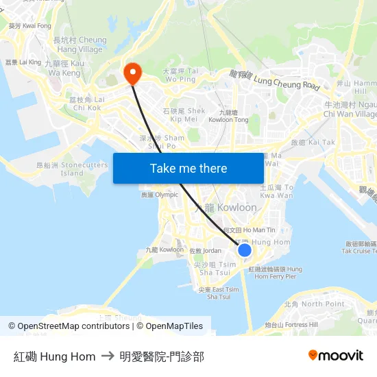 紅磡 Hung Hom to 明愛醫院-門診部 map