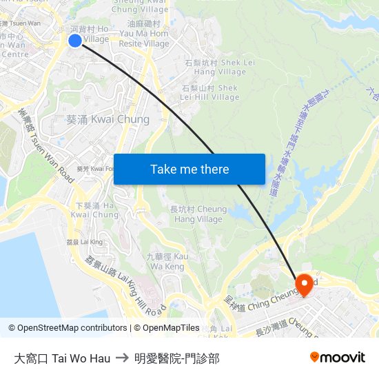 大窩口 Tai Wo Hau to 明愛醫院-門診部 map