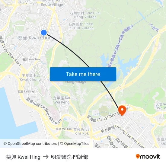 葵興 Kwai Hing to 明愛醫院-門診部 map