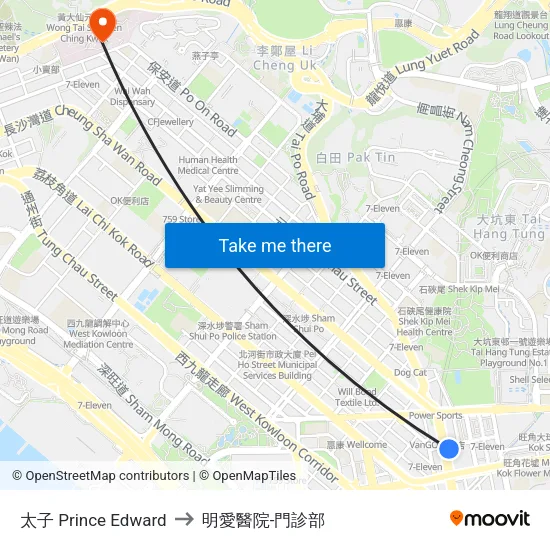 太子 Prince Edward to 明愛醫院-門診部 map