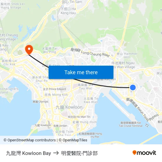 九龍灣 Kowloon Bay to 明愛醫院-門診部 map