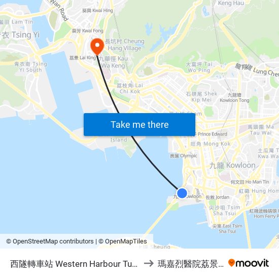 西隧轉車站 Western Harbour Tunnel Bbi to 瑪嘉烈醫院荔景大樓 map