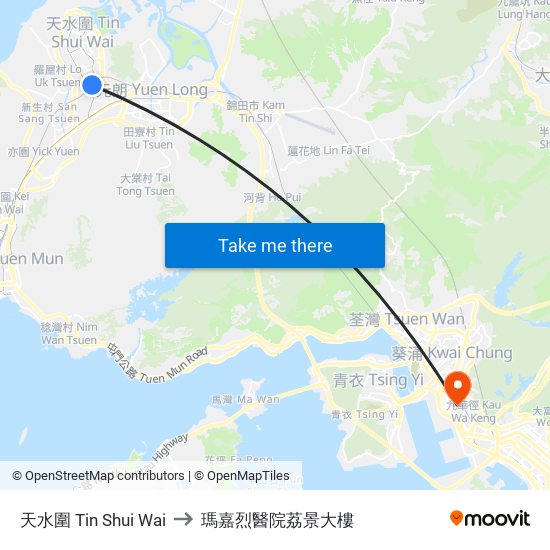 天水圍 Tin Shui Wai to 瑪嘉烈醫院荔景大樓 map