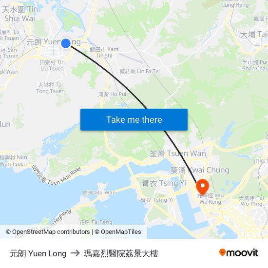 元朗 Yuen Long to 瑪嘉烈醫院荔景大樓 map