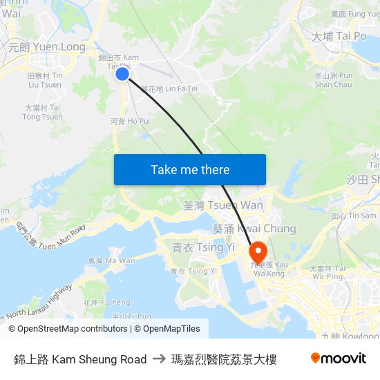 錦上路 Kam Sheung Road to 瑪嘉烈醫院荔景大樓 map