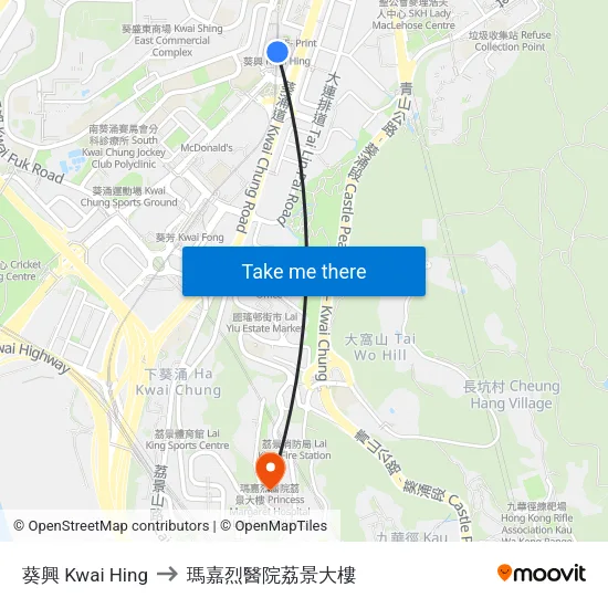 葵興 Kwai Hing to 瑪嘉烈醫院荔景大樓 map