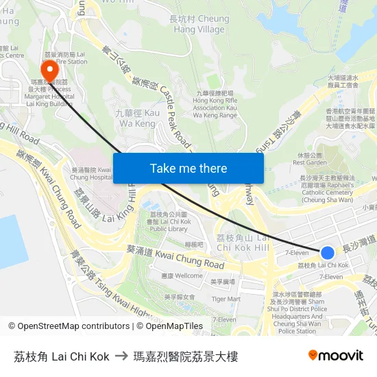 荔枝角 Lai Chi Kok to 瑪嘉烈醫院荔景大樓 map