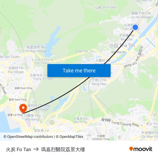火炭 Fo Tan to 瑪嘉烈醫院荔景大樓 map