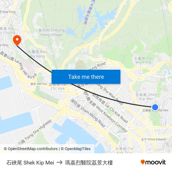 石硤尾 Shek Kip Mei to 瑪嘉烈醫院荔景大樓 map