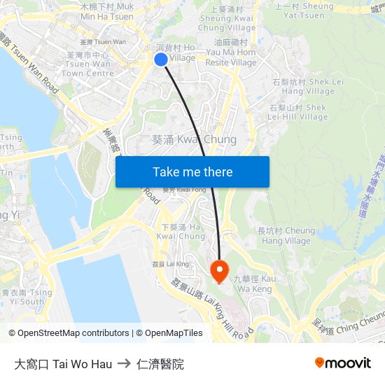 大窩口 Tai Wo Hau to 仁濟醫院 map