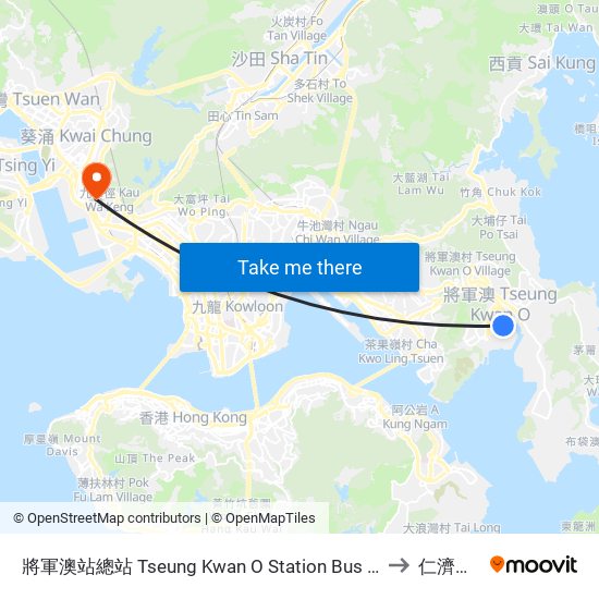 將軍澳站總站 Tseung Kwan O Station Bus Terminus to 仁濟醫院 map