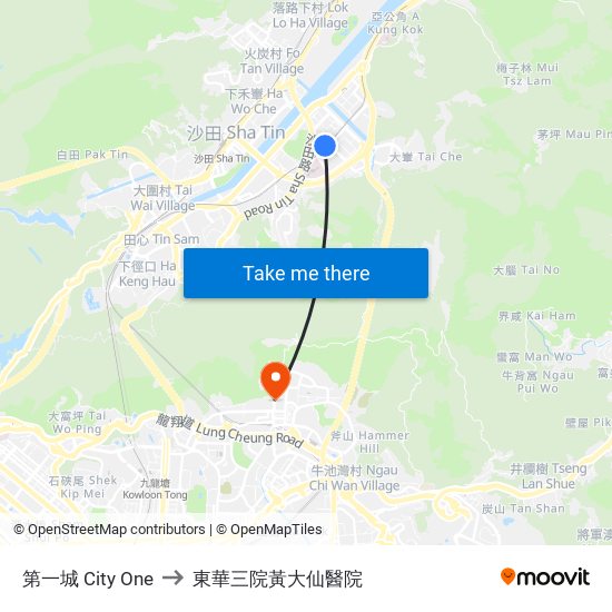 第一城 City One to 東華三院黃大仙醫院 map