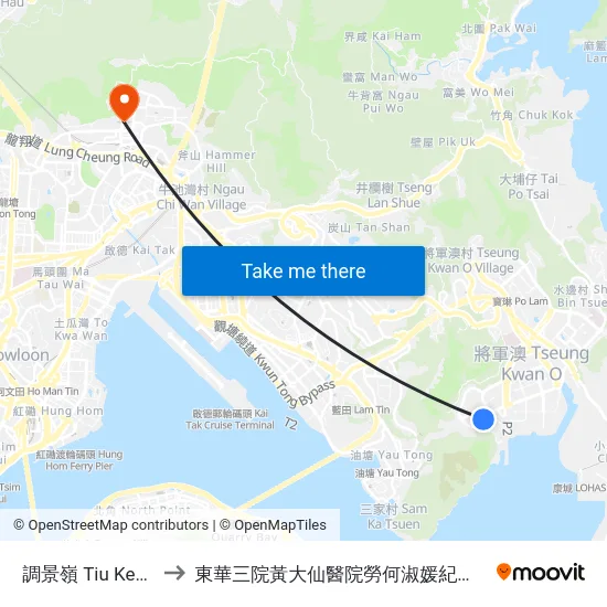 調景嶺 Tiu Keng Leng to 東華三院黃大仙醫院勞何淑媛紀念老人日間醫院 map