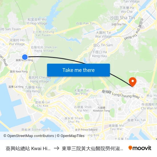 葵興站總站 Kwai Hing Station B/T to 東華三院黃大仙醫院勞何淑媛紀念老人日間醫院 map