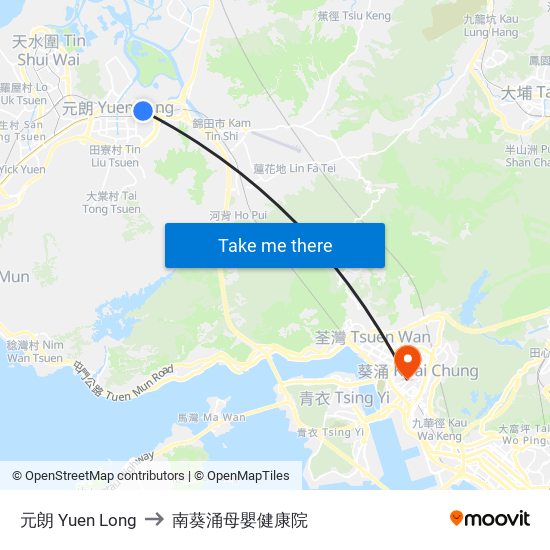 元朗 Yuen Long to 南葵涌母嬰健康院 map