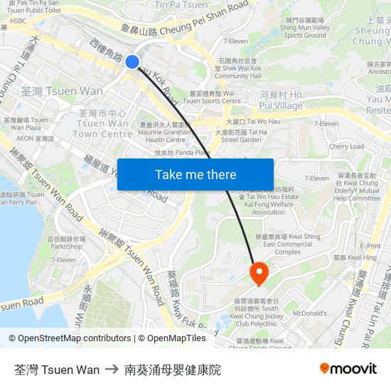 荃灣 Tsuen Wan to 南葵涌母嬰健康院 map