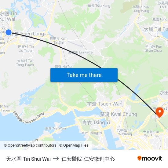 天水圍 Tin Shui Wai to 仁安醫院-仁安微創中心 map