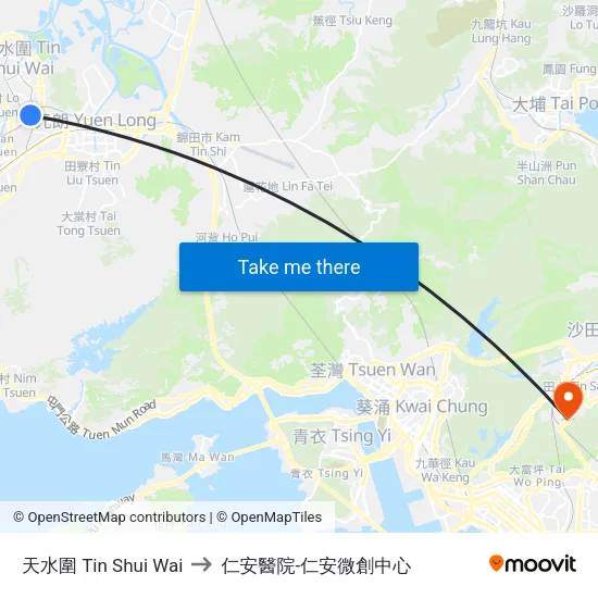 天水圍 Tin Shui Wai to 仁安醫院-仁安微創中心 map