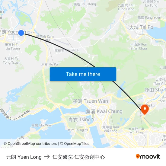 元朗 Yuen Long to 仁安醫院-仁安微創中心 map