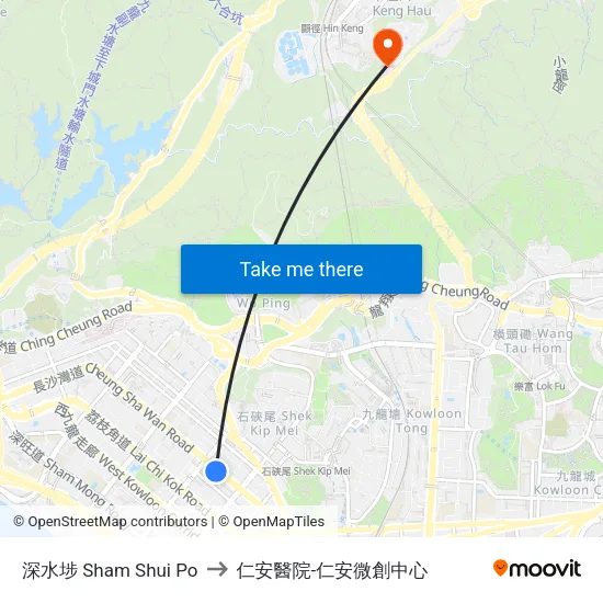 深水埗 Sham Shui Po to 仁安醫院-仁安微創中心 map