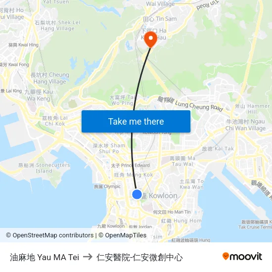 油麻地 Yau MA Tei to 仁安醫院-仁安微創中心 map