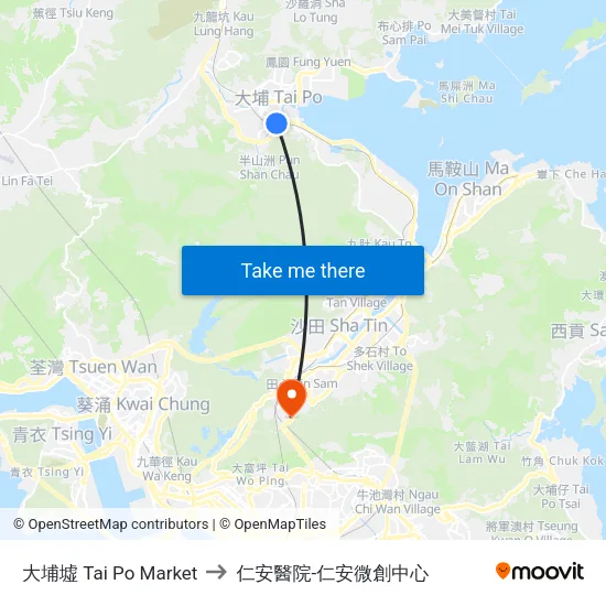 大埔墟 Tai Po Market to 仁安醫院-仁安微創中心 map