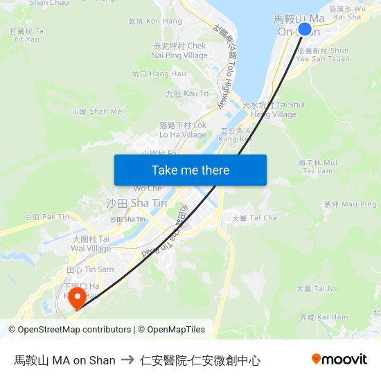 馬鞍山 MA on Shan to 仁安醫院-仁安微創中心 map