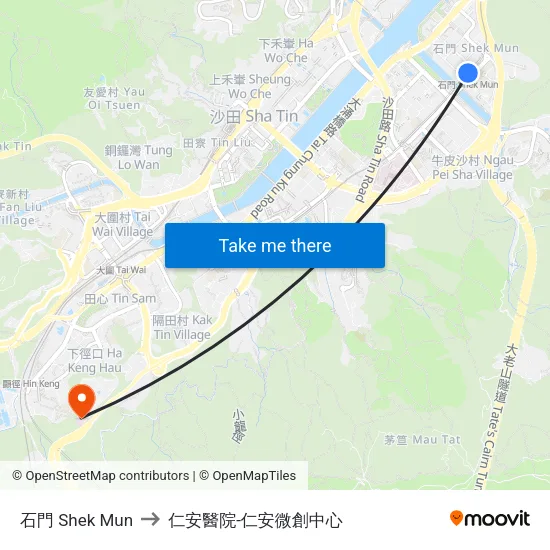 石門 Shek Mun to 仁安醫院-仁安微創中心 map