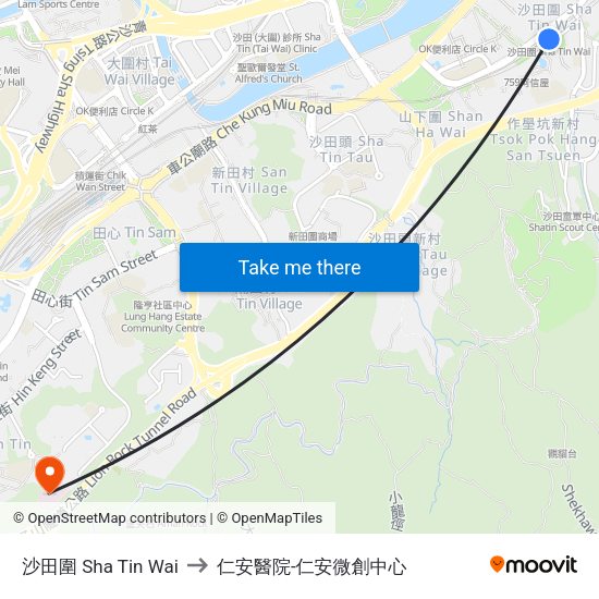 沙田圍 Sha Tin Wai to 仁安醫院-仁安微創中心 map